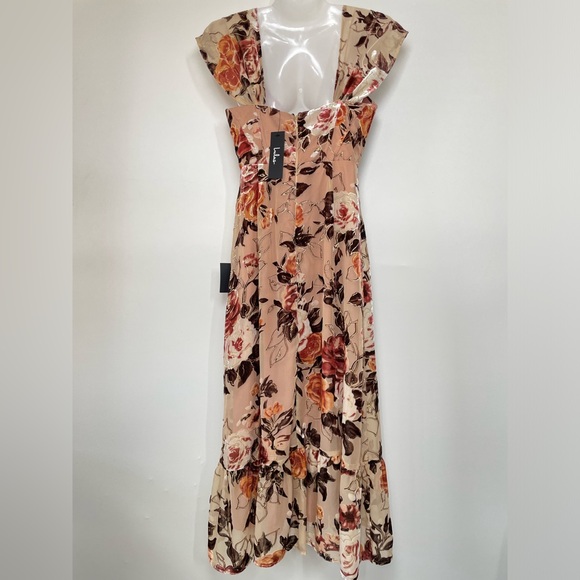 Lulus Blush Pink Burnout Velvet Floral Midi Corset Dress Women size Medium - Picture 3 of 12